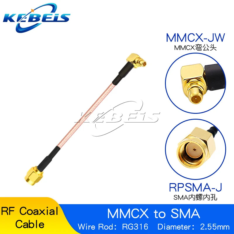 RG316 RP-SMA / SMA to MMCX Cable, Female Nut Jack To MMCX Male Plug Straight & Right Angle