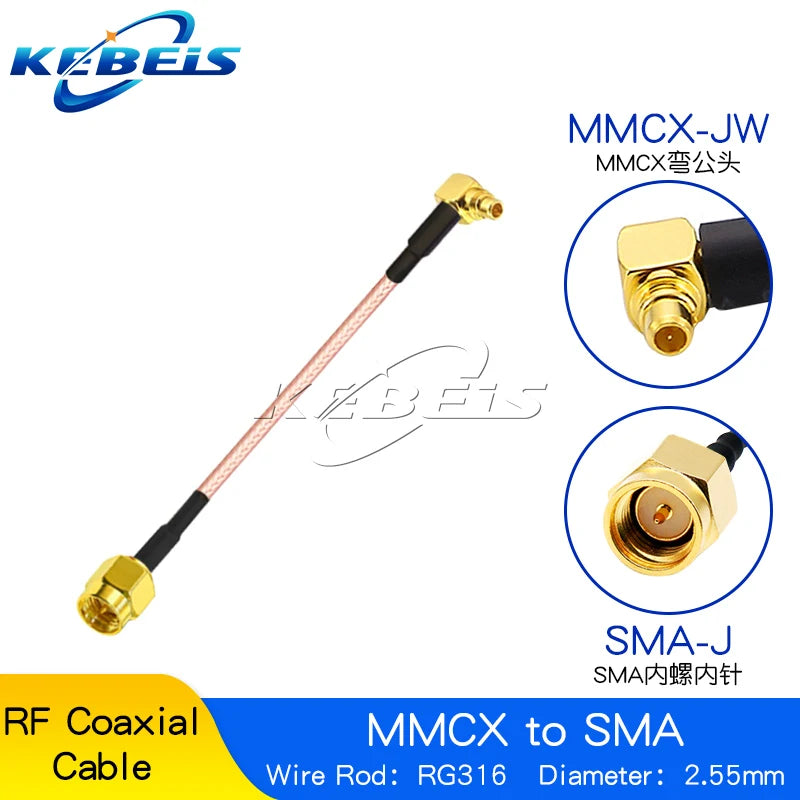 RG316 RP-SMA / SMA to MMCX Cable, Female Nut Jack To MMCX Male Plug Straight & Right Angle