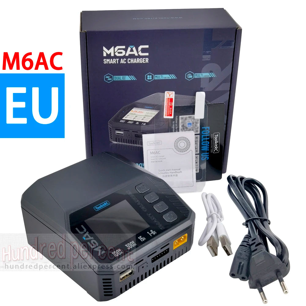 ToolkitRC M6AC Smart Lipo Battery Charger Discharger AC 120W DC300W MAX30A for 1-6S Battery