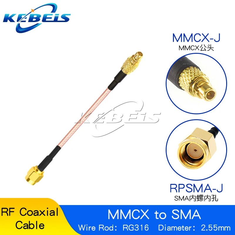 RG316 RP-SMA / SMA to MMCX Cable, Female Nut Jack To MMCX Male Plug Straight & Right Angle