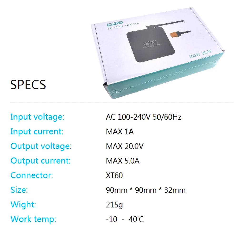 ToolKitRC ADP100 100W 20V Power Supply for Chargers With XT60