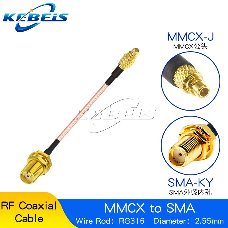 RG316 RP-SMA / SMA to MMCX Cable, Female Nut Jack To MMCX Male Plug Straight & Right Angle