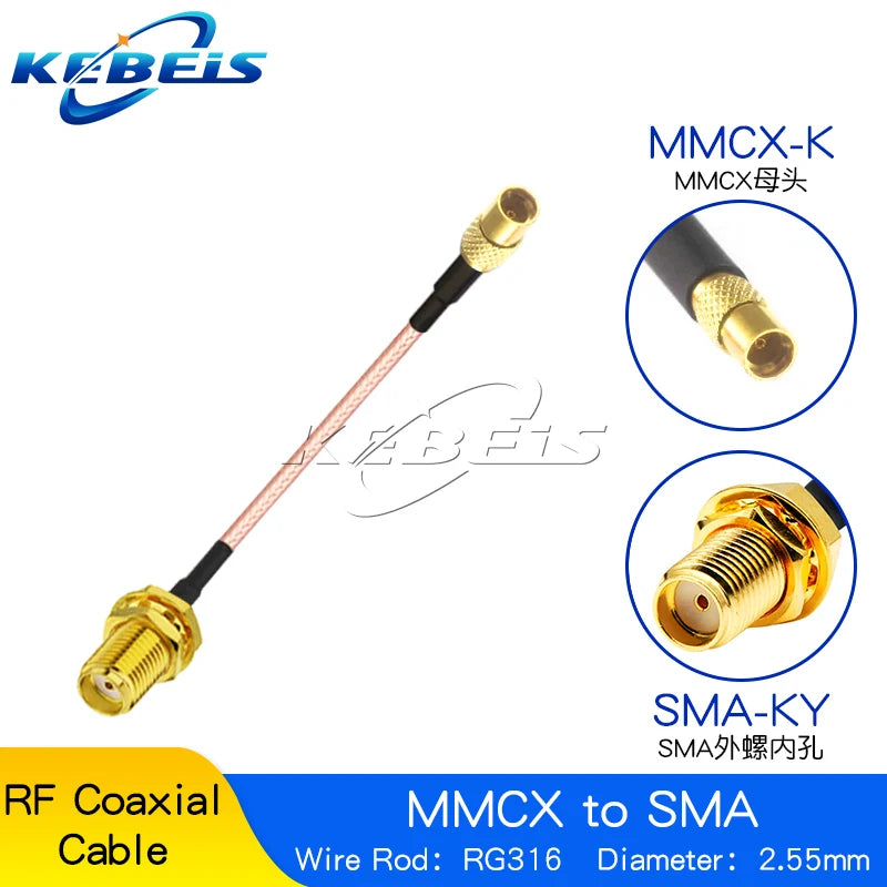 RG316 RP-SMA / SMA to MMCX Cable, Female Nut Jack To MMCX Male Plug Straight & Right Angle