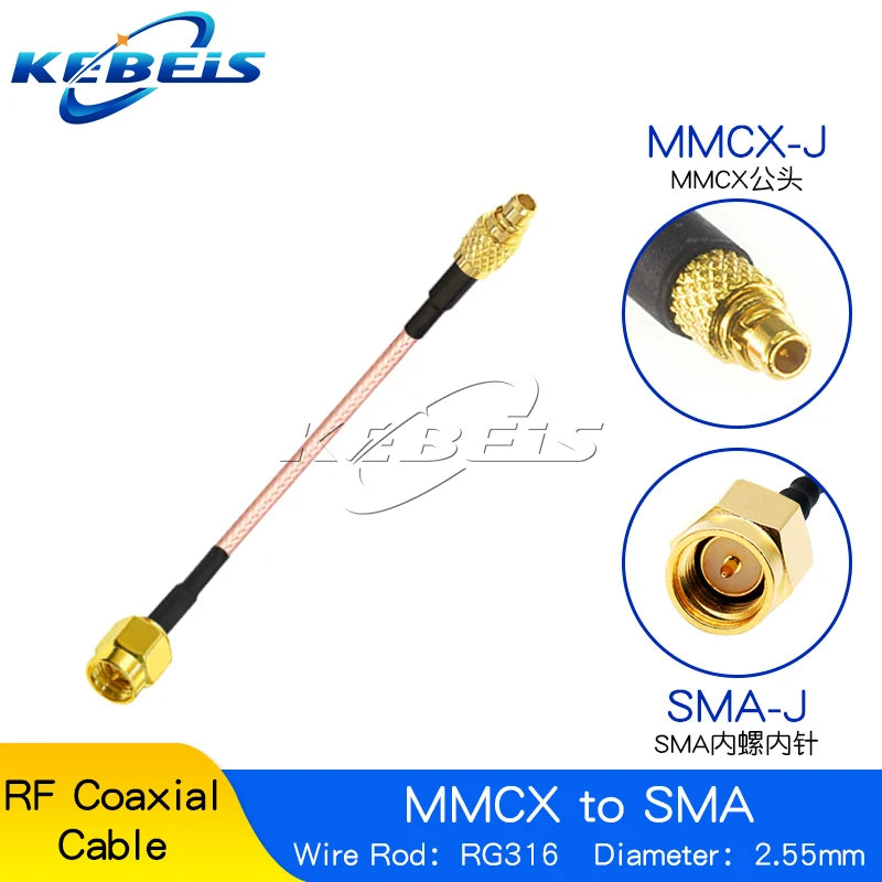 RG316 RP-SMA / SMA to MMCX Cable, Female Nut Jack To MMCX Male Plug Straight & Right Angle