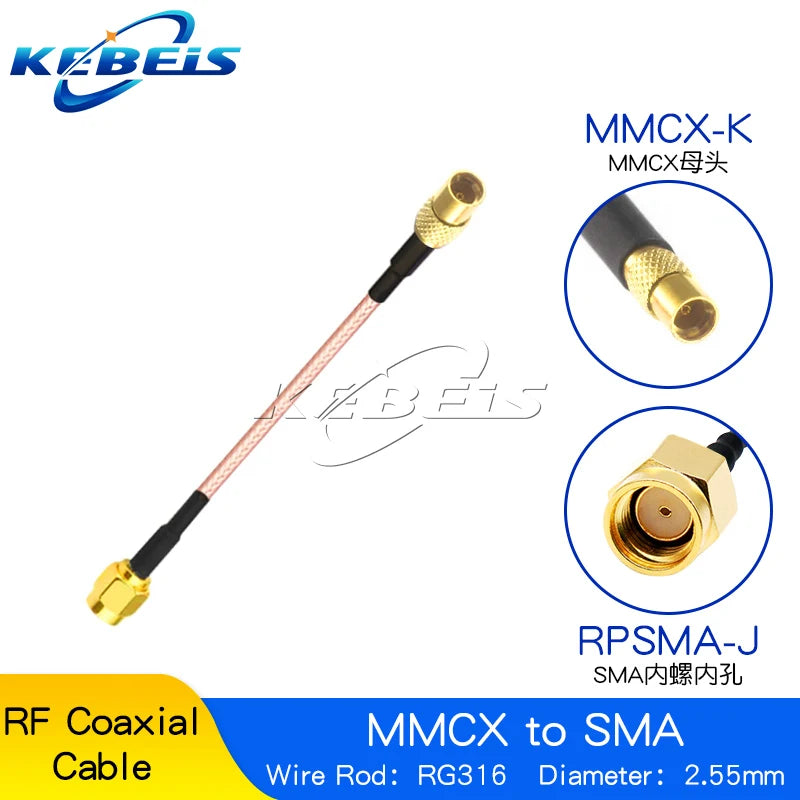 RG316 RP-SMA / SMA to MMCX Cable, Female Nut Jack To MMCX Male Plug Straight & Right Angle