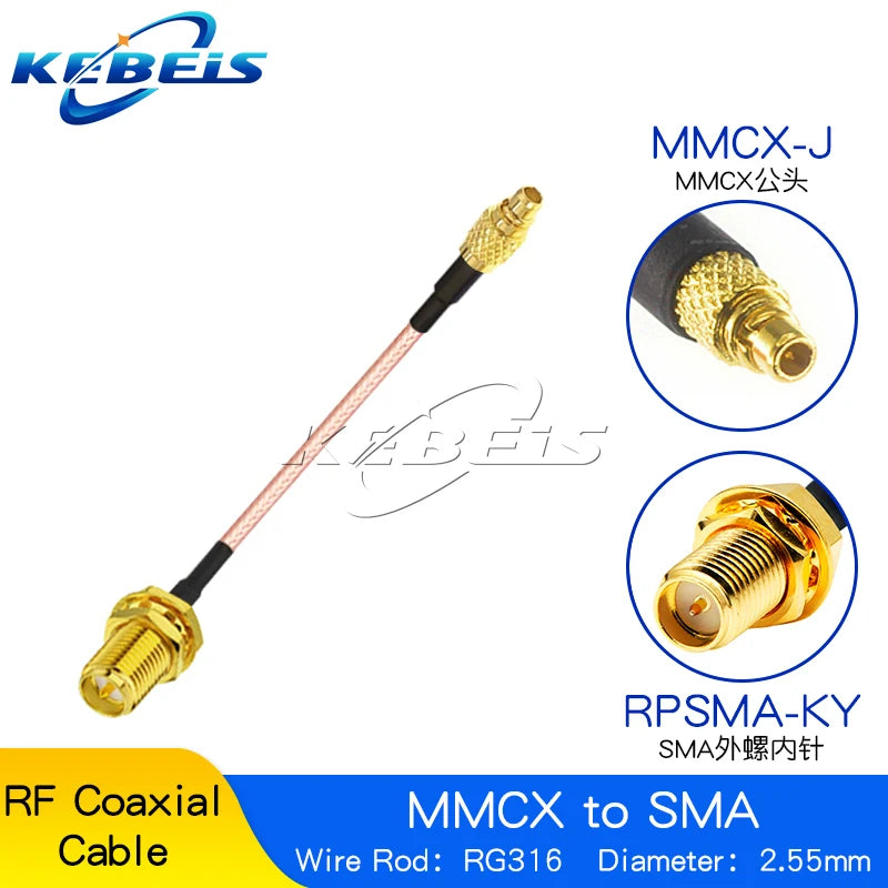 RG316 RP-SMA / SMA to MMCX Cable, Female Nut Jack To MMCX Male Plug Straight & Right Angle