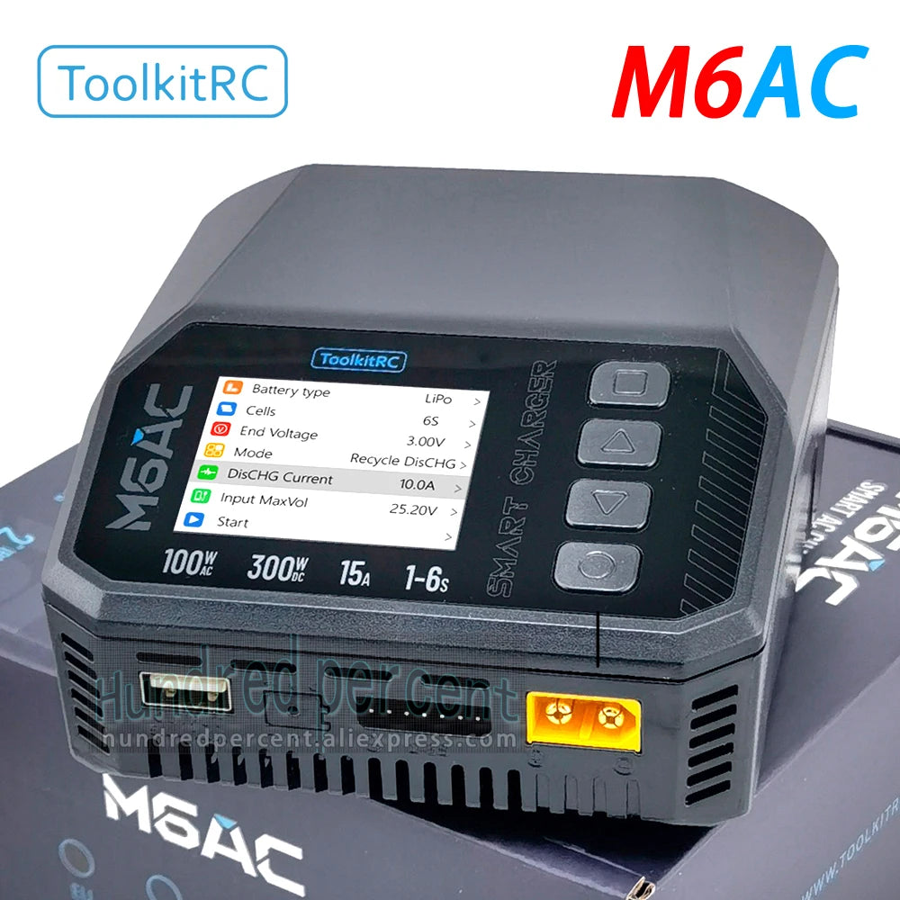 ToolkitRC M6AC Smart Lipo Battery Charger Discharger AC 120W DC300W MAX30A for 1-6S Battery