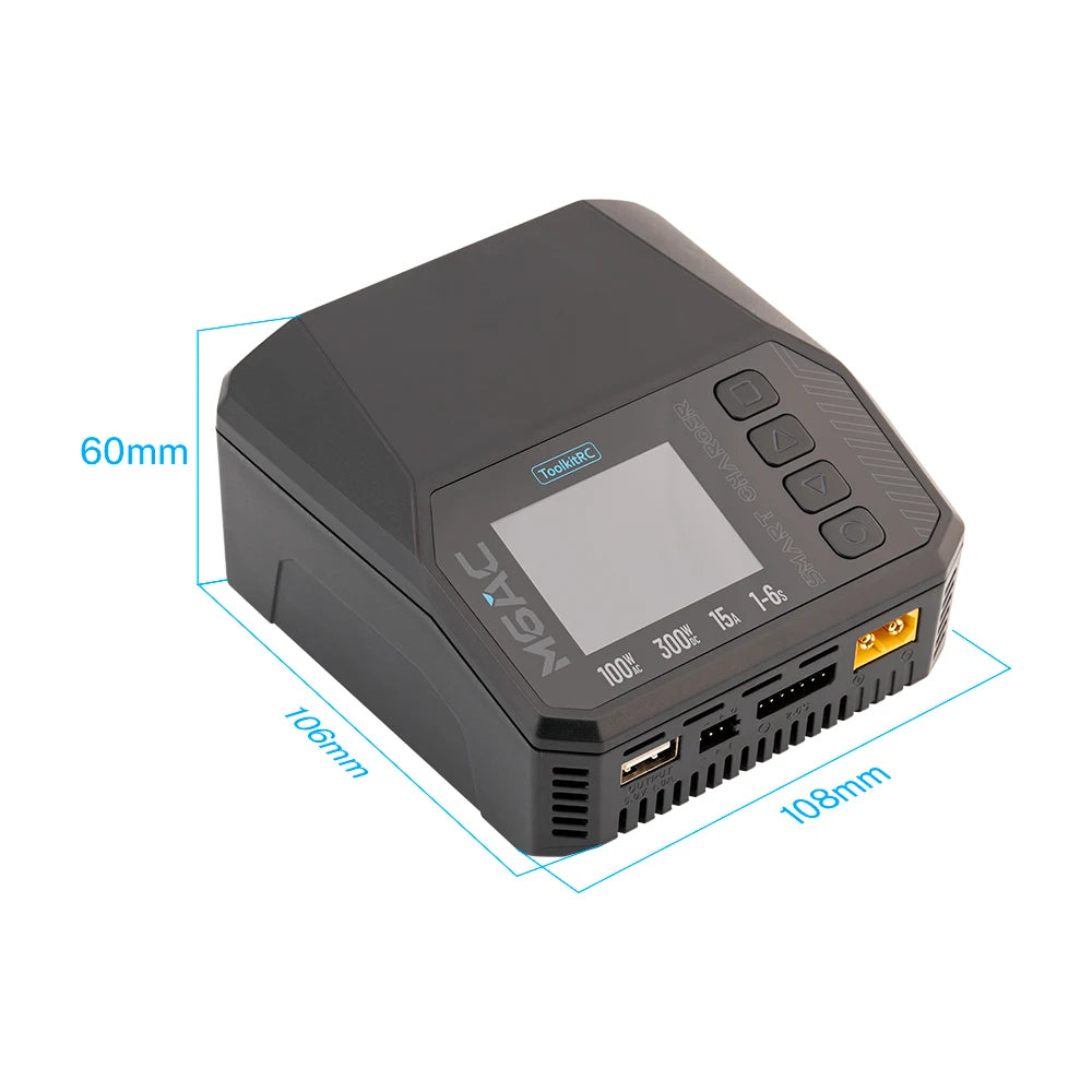 ToolkitRC M6AC Smart Lipo Battery Charger Discharger AC 120W DC300W MAX30A for 1-6S Battery