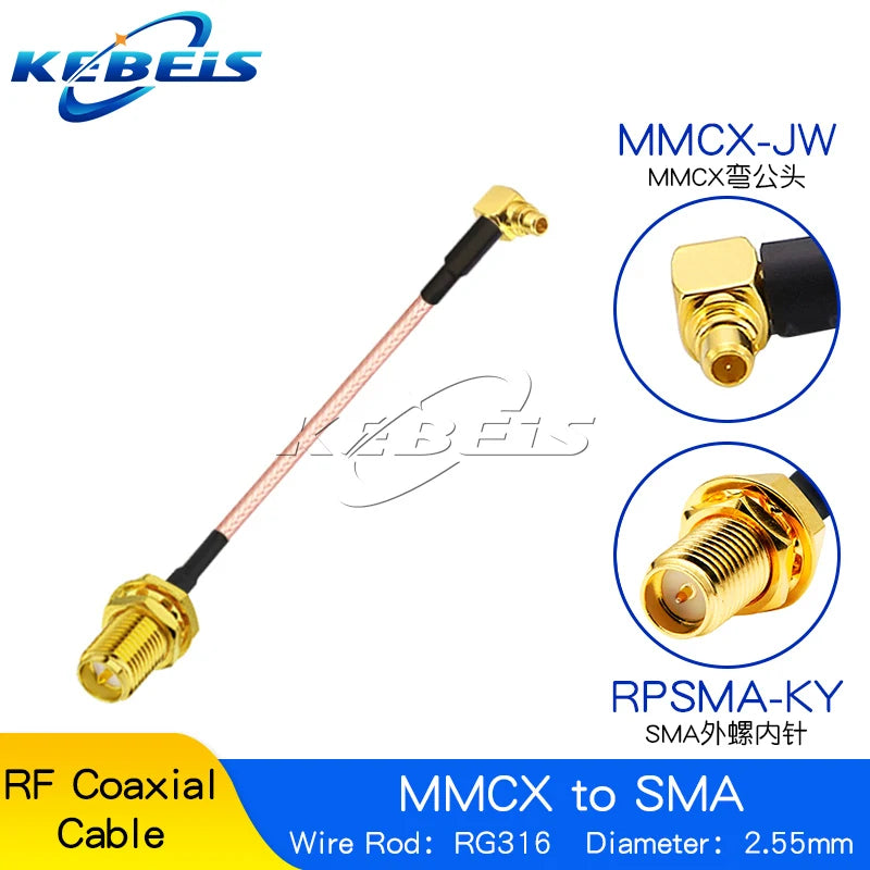 RG316 RP-SMA / SMA to MMCX Cable, Female Nut Jack To MMCX Male Plug Straight & Right Angle