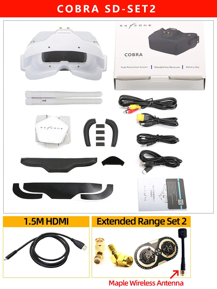 SKYZONE Cobra X V4 1280x720 Goggles 5.8G 48CH Receiver, Head Tracker, DVR With HDMI