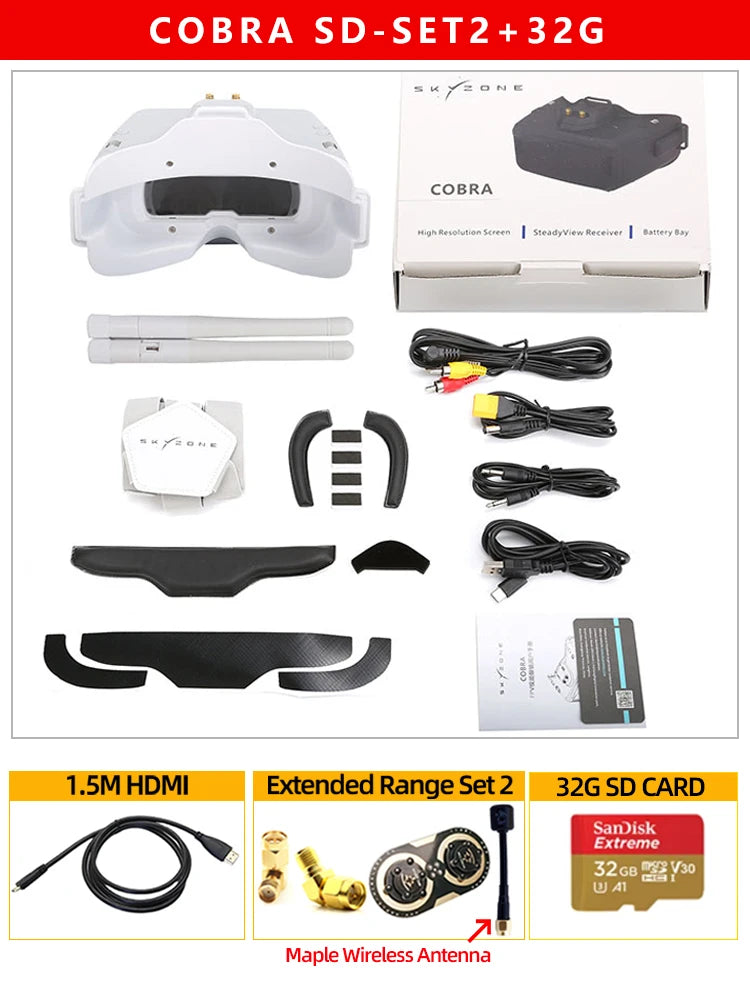 SKYZONE Cobra X V4 1280x720 Goggles 5.8G 48CH Receiver, Head Tracker, DVR With HDMI