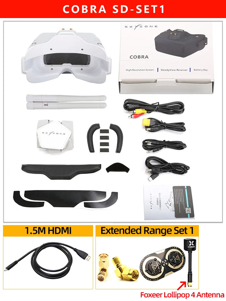 SKYZONE Cobra X V4 1280x720 Goggles 5.8G 48CH Receiver, Head Tracker, DVR With HDMI