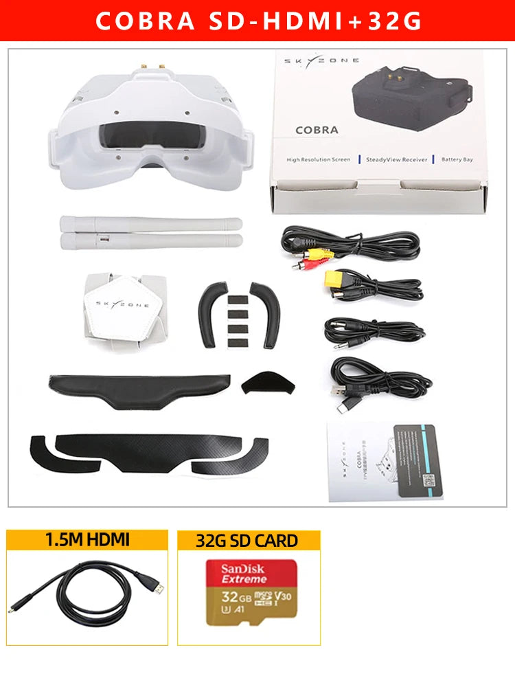 SKYZONE Cobra X V4 1280x720 Goggles 5.8G 48CH Receiver, Head Tracker, DVR With HDMI