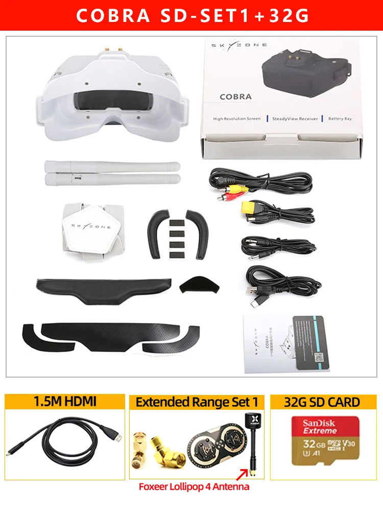 SKYZONE Cobra X V4 1280x720 Goggles 5.8G 48CH Receiver, Head Tracker, DVR With HDMI